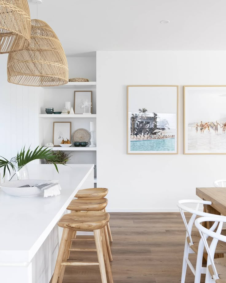 the kitchen is clean and ready to be used as a dining room or living room