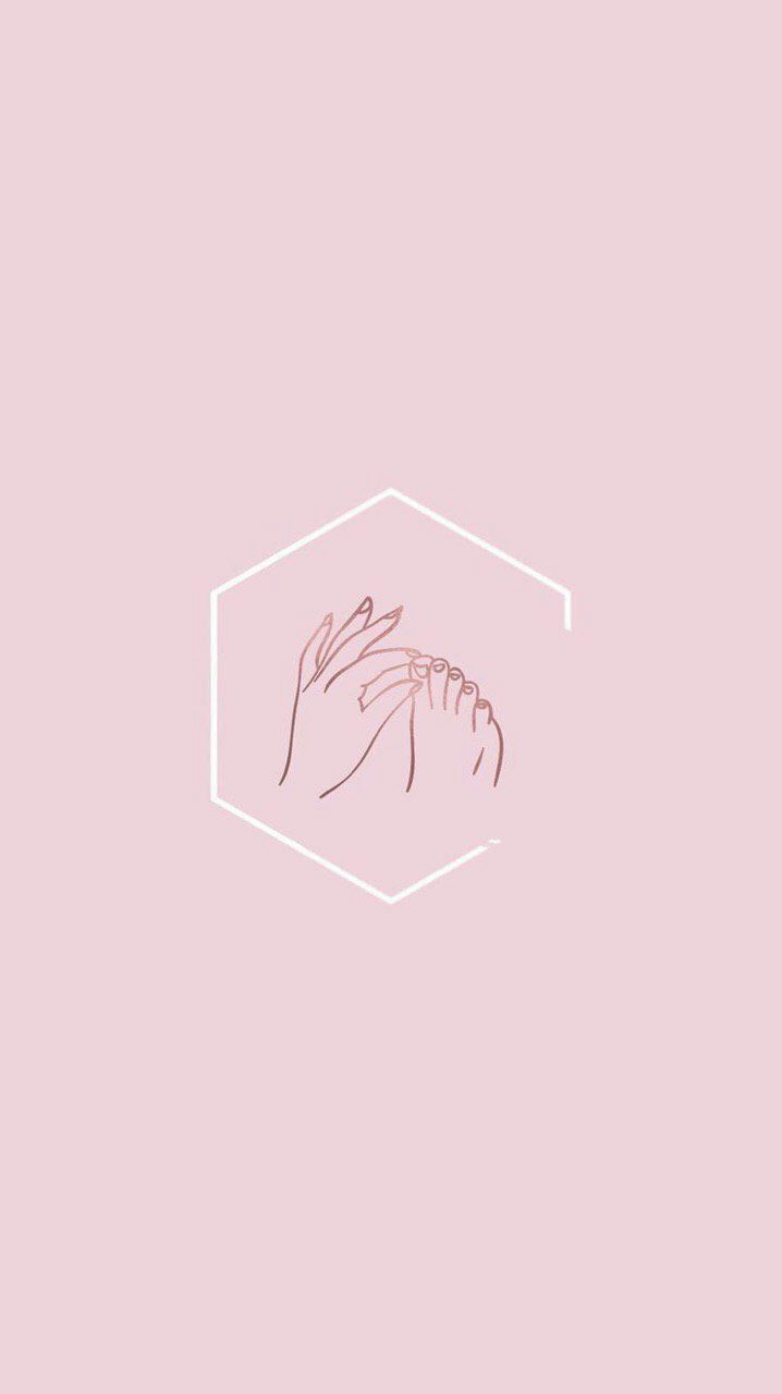 two hands are touching each other in front of a pink hexagonal frame with the word love written on it