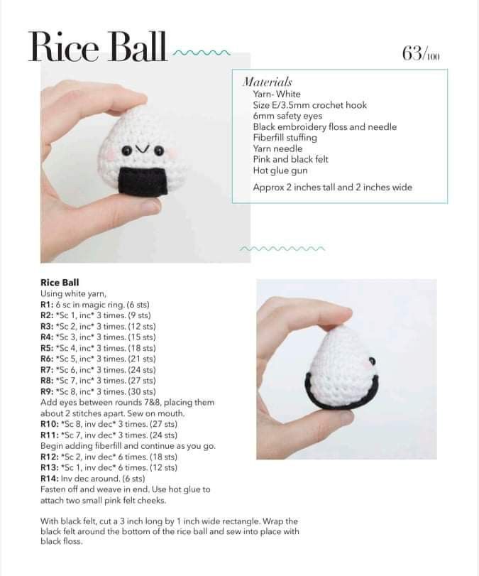 the instructions for crocheted rice ball are shown in this page, and it shows how