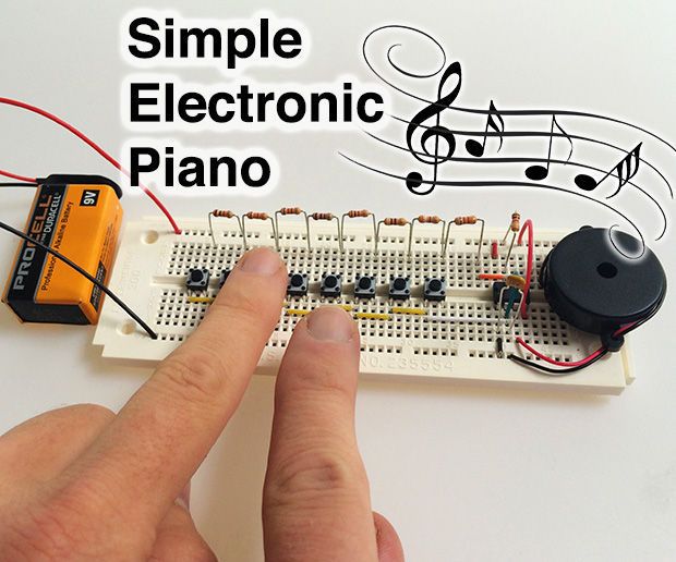 a hand is pointing at an electronic board with music notes on it and the words, simple electronic piano