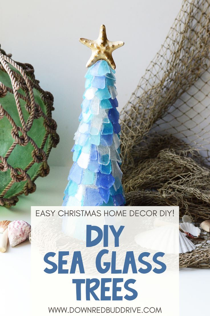 diy sea glass christmas tree with text overlay that reads easy christmas home decor diy