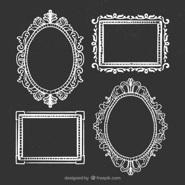 four ornate frames on black background