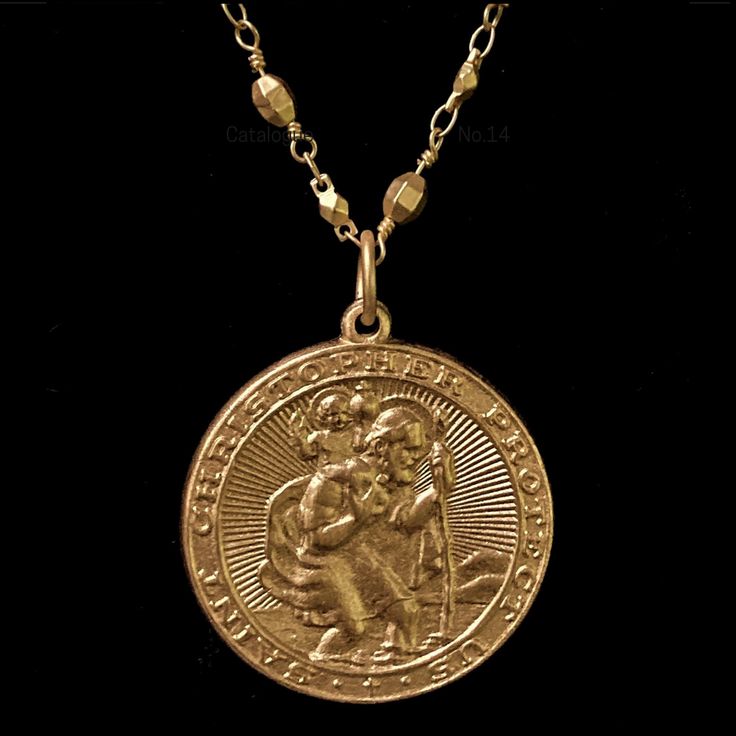 Saint Christopher Gold Bead Chain with Fleur de Lis Necklace - Gold - Whispering Cowgirl Saint Necklace, Lost Things, Saint Joan Of Arc, St Christopher Medal, Saint Anthony, Saint Christopher, Jewelry Lookbook, Bead Chain, Patron Saints