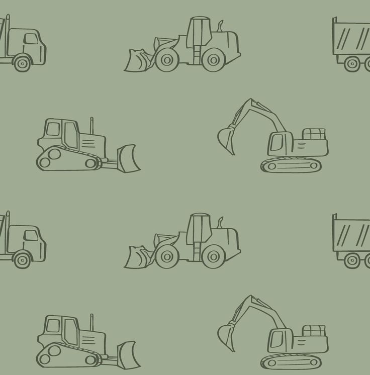 a green background with different types of construction vehicles