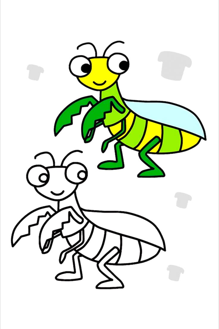 a drawing of a bee and an antelope