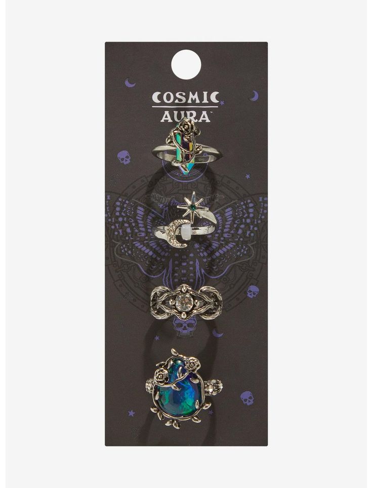 Cosmic Aura Crystal Star Rose Ring Set | Hot Topic Fairycore Ring, Cool Clothes For Girls, Cosmic Aura, Space Accessories, Crazy Earrings, Hand Jewelry Rings, Gems Ring, Character Tropes, American Horror Story Coven