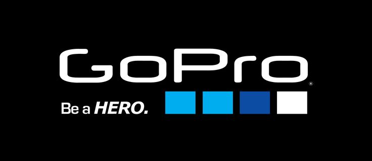 gopro be a hero logo on a black background with blue and white squares in the center