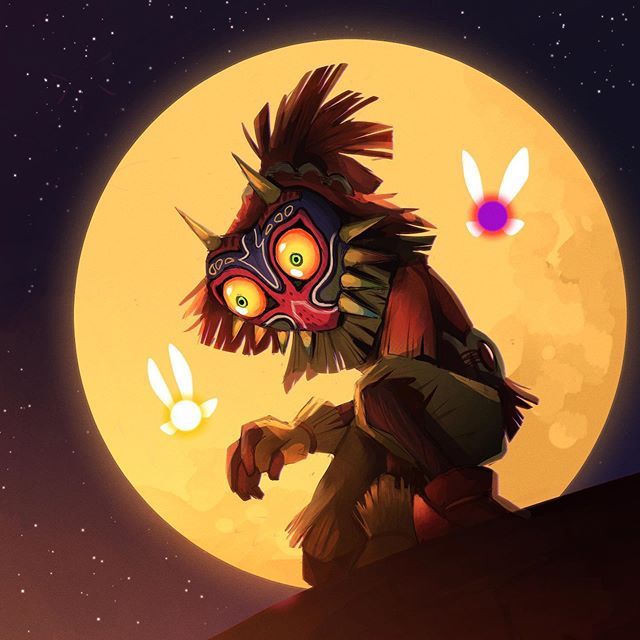 a cartoon character standing in front of a full moon with two glowing eyes on his face