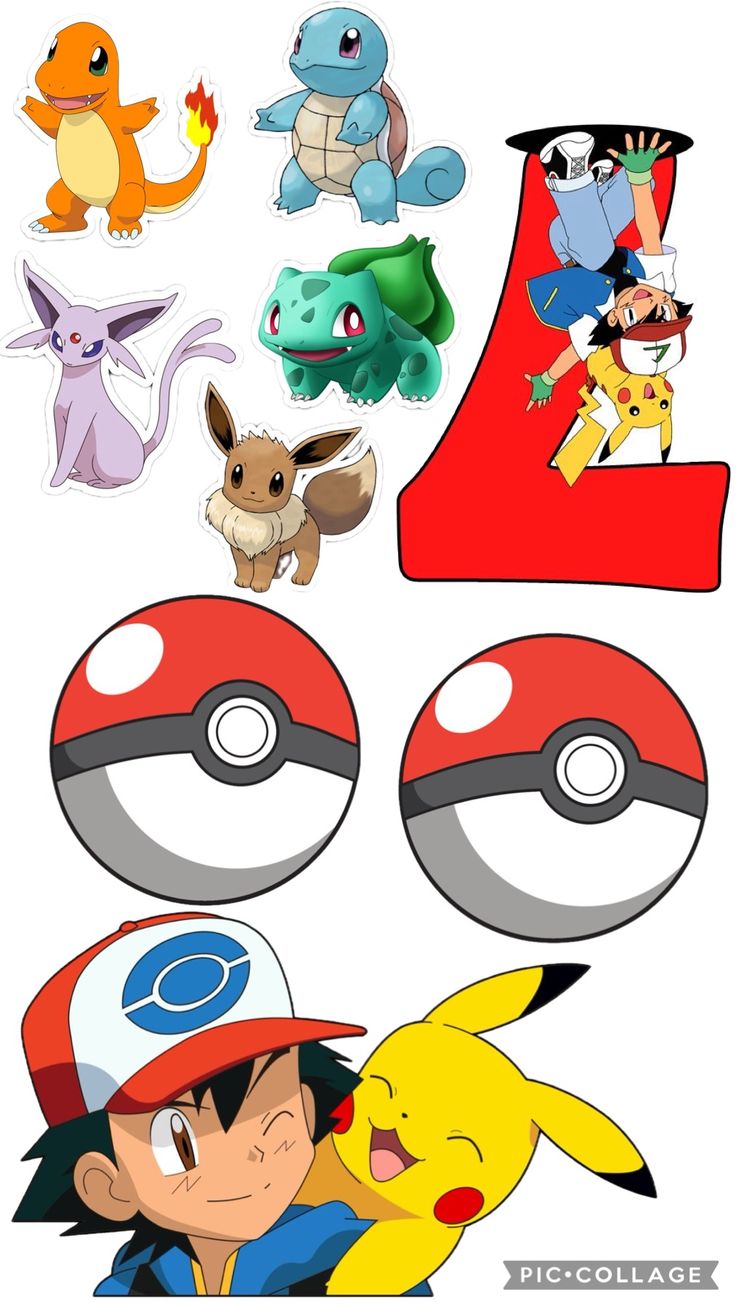 pokemon birthday party printables with the number one and two, including pikachu,