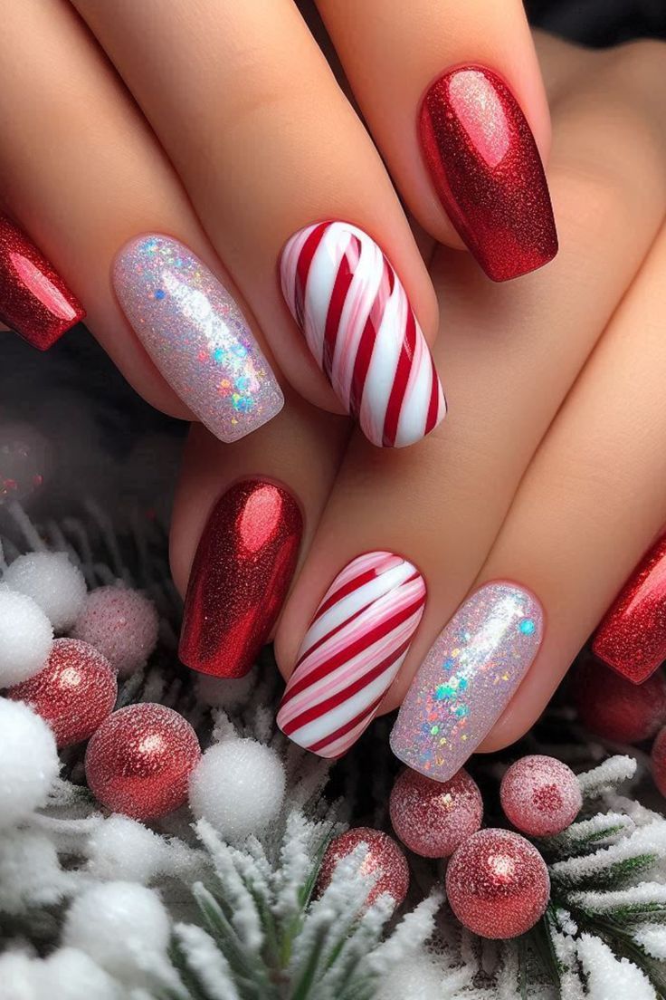 #christmasnails #holidaynails #festivenails #nailart #nailinspiration #naildesigns #christmasnailart #holidaynailart #nailsofinstagram #nailsoftheday #nailsoftheweek #nailsofchristmas #nailtrends #nailgoals #naillove Christmas Fingernails Ideas, Holiday Nails Designs Christmas, Red Nails For Holidays, Christmas Nail Designs Easy Short Nails, Candy Cane Nails Almond Shape, Christmas Nails Festive, French Candy Cane Nails, December Nails Red And White, Red Candy Cane Christmas Nails