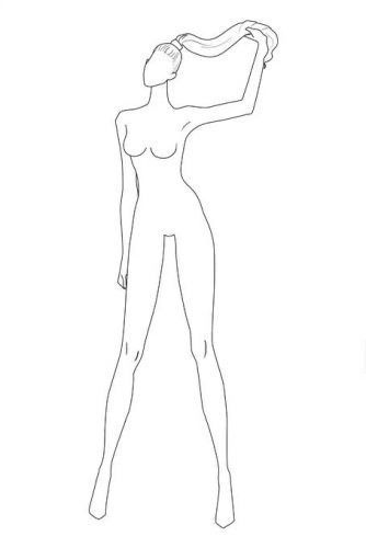 a drawing of a woman standing with her arms behind her head