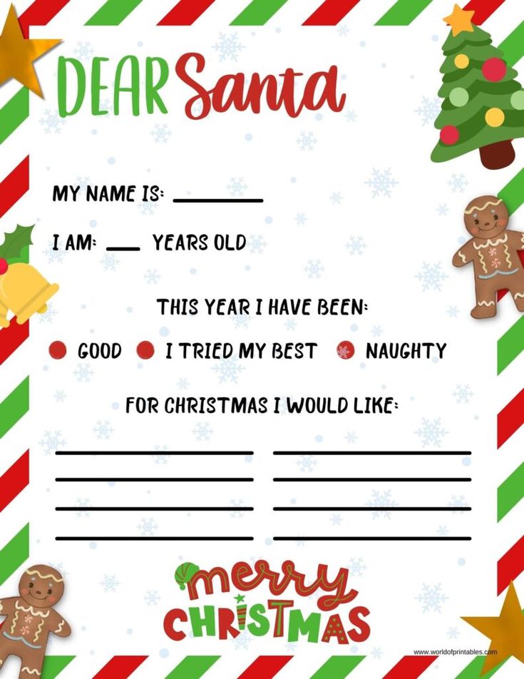 a christmas letter to santa is shown in red, green and white stripes with a teddy bear