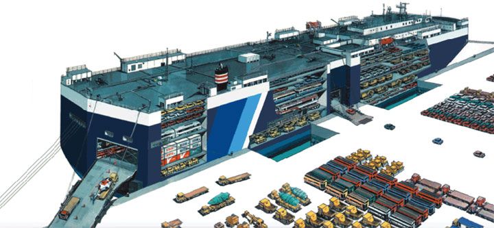 an artist's rendering of a large ship in the middle of various stages of construction