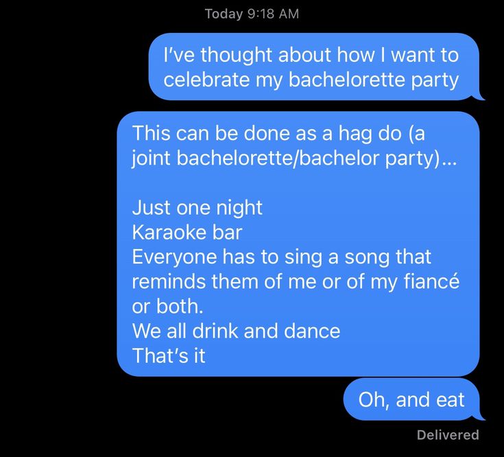 two texts that are in the same language, one says i've thought about how i want to celebrate my bachelor party