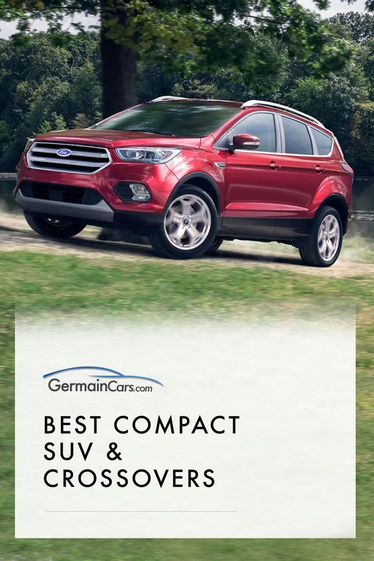 a red ford suv driving down a road next to some trees and grass with the words best compact suv & crossovers