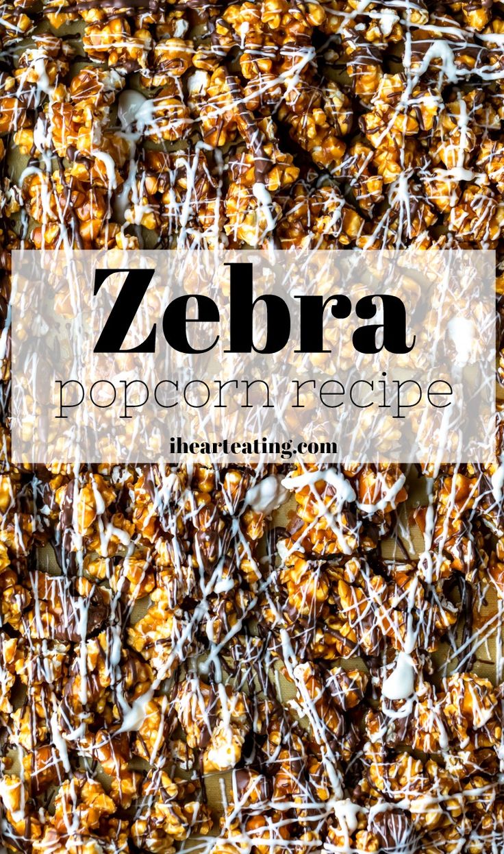 the words zebra popcornrecipe are in front of an image of brown and white sprinkles