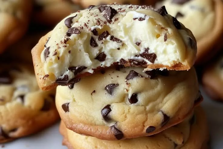 chocolate chip ice cream sandwich cookies stacked on top of each other