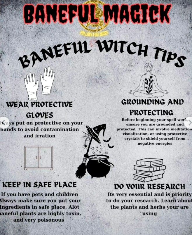 a poster with instructions on how to use the baneful magick witch tips