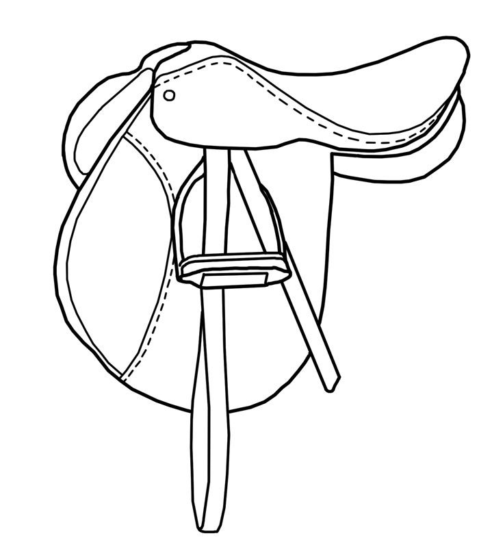 a drawing of a saddle on a stool with a hat hanging off the back end