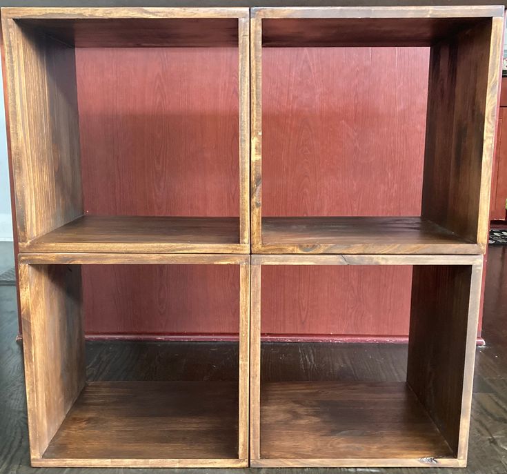 "Custom made solid wood open cube shelving. Set of 4. * This set of cubes is custom made to order out of 5/8\" solid pine * Order the set as shown here, or contact me for custom quanities, sizes, stain or paint colors, or desired wood type. Prices vary accordingly. * Each cube shown measures 14.25\" X 13\" X 14.25\" H. * Set shown is finished in Dark Walnut stain and three protective coats of satin polyurethane. * Perfect for the office or any room needing storage, shelving, or organization." Cube Shelving, Open Cube, Storage Shelving, Shelving Units, Dark Walnut Stain, Walnut Stain, Dark Walnut, Solid Pine, Storage And Organization