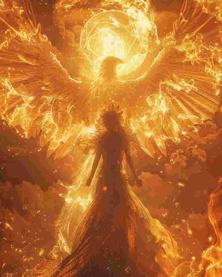 an angel standing in the midst of fire