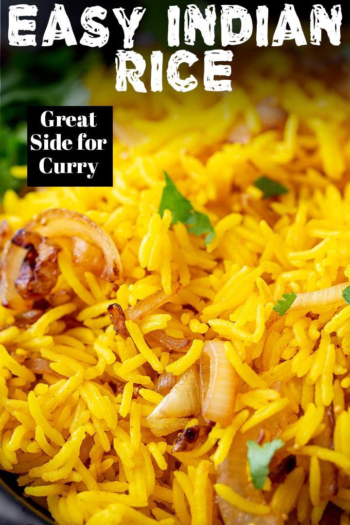 Learn how to make this easy Indian Rice. A delicious side dish, perfect for serving with a curry. With only a handful of ingredients, you can make this restaurant-style Indian Pilaf at home! Fragrant fluffy basmati rice, packed with flavor and all cooked on the stovetop, this yellow rice is so much better than takeout and so easy to make at home. It is easy to make, and can be frozen in batches for days when time is tight, but you don't want a takeaway. How To Cook Indian Rice, Easy Indian Rice, Rice For Indian Food, Indian Basmati Rice Recipes Easy, Pilau Rice Recipe Indian, Indian Curry Rice Recipe, Indian Food Easy Recipes, How To Make Indian Rice, India Rice Recipes