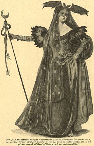 an old fashion illustration of a woman dressed in costume and holding a staff with wings