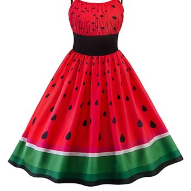 A Bold Taper Flatters Your Figure While Evoking Retro-Chic Style Vibes In This Feminine Pick. Size S / Us 4: 31.9'' Long From High Point Of Shoulder To Hem 100% Polyester Hand Wash Peppermint Swirl Dress, Watermelon Outfit, Watermelon Dress, Watermelon Print, Vintage Black Dress, Ball Gowns Prom, 1950s Dress, Moda Vintage, Patchwork Dress