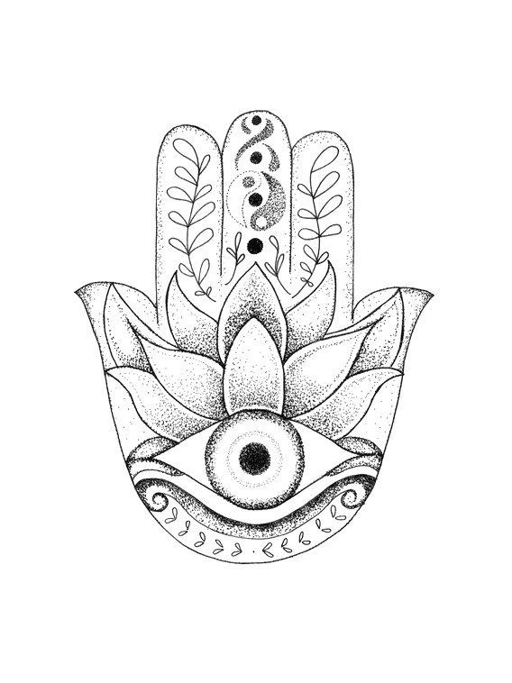 a drawing of a hamsa with an eye on it