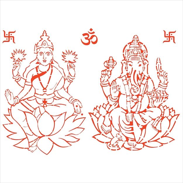 two red and white images of lord ganesha on lotuses with the om shanti symbol above them