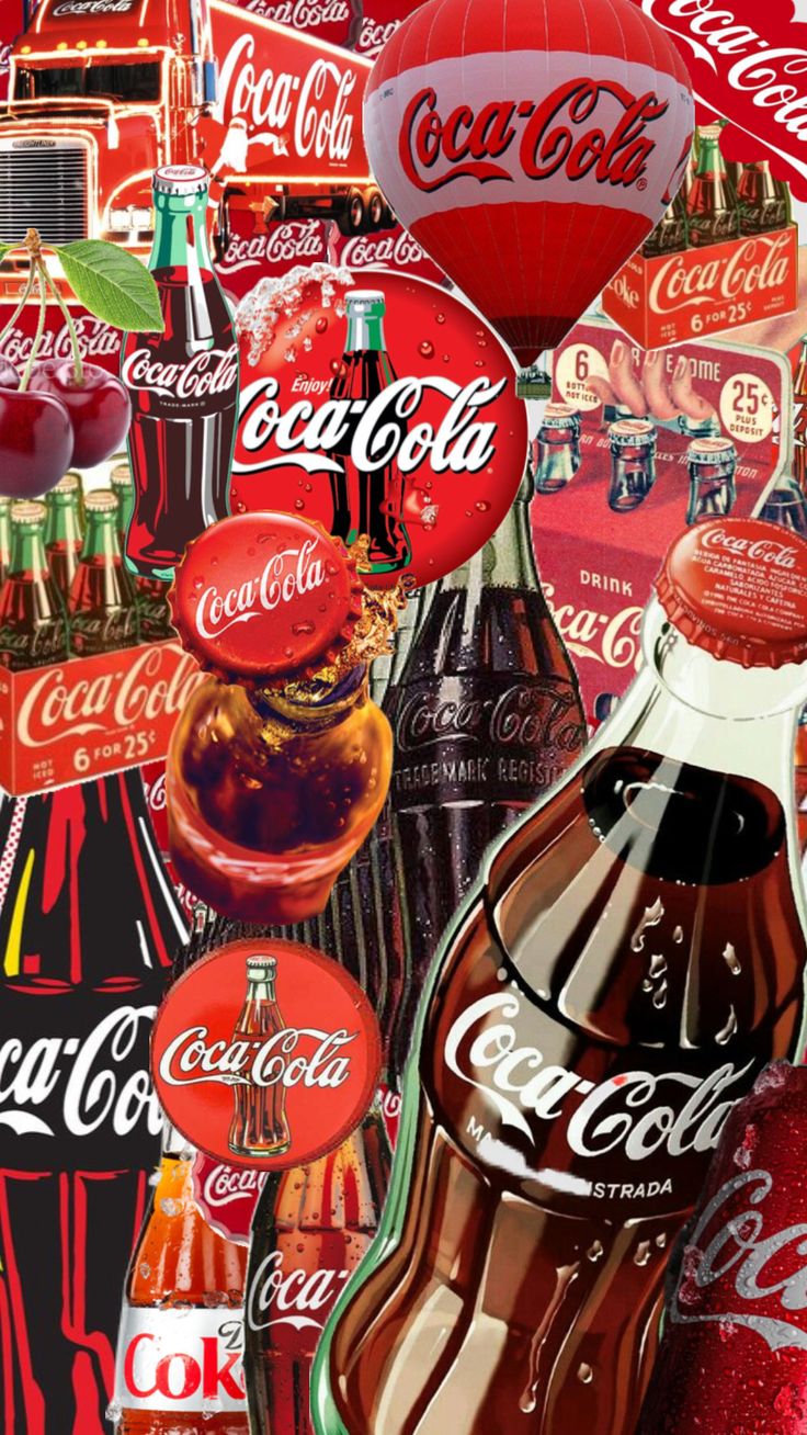 many coca - cola bottles are stacked together on top of each other in this collage