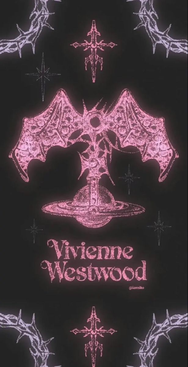 a black background with pink and white designs on it's sides, including the words viviene verswod