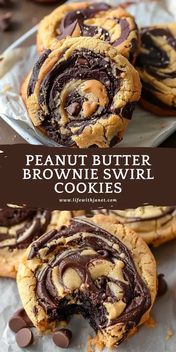 peanut butter brownie swirl cookies on a plate