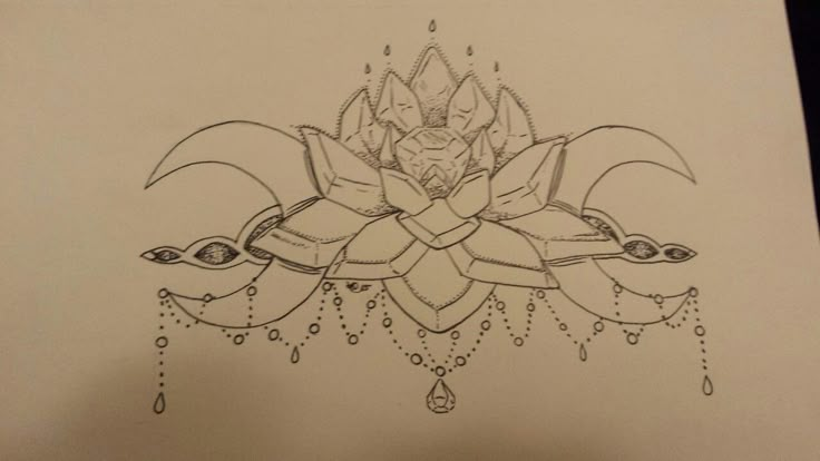 a drawing of a lotus flower with an evil face on it's center piece