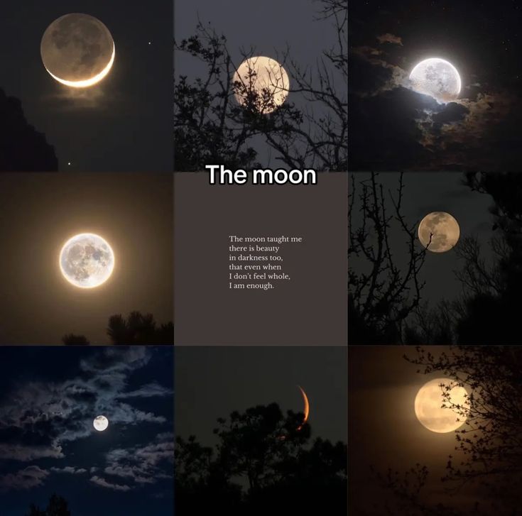 the moon is shown in multiple pictures with captioning below and below it's image