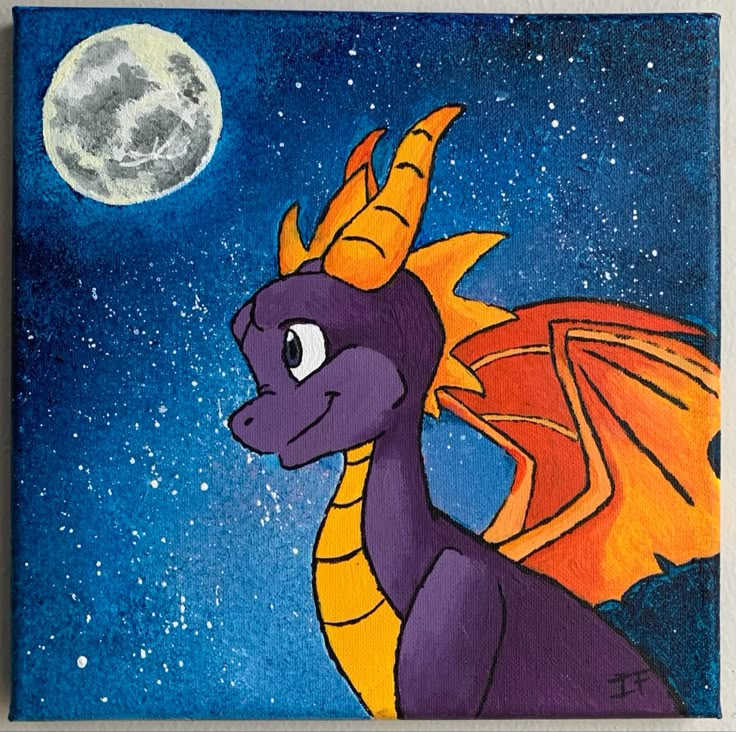 Spyro under moonlight Dragon Painting Easy, Dragon Paintings, Dragon Painting, Paint Parties, Cartoon Painting, Painting Easy, Kid Rock, Art Lessons Elementary, Baby Dragon