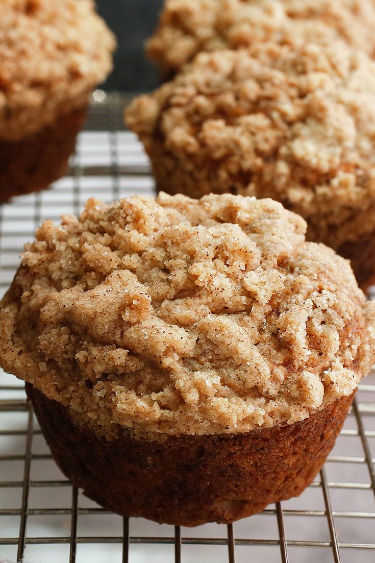 muffins cooling on a wire rack with some crumbs in the middle