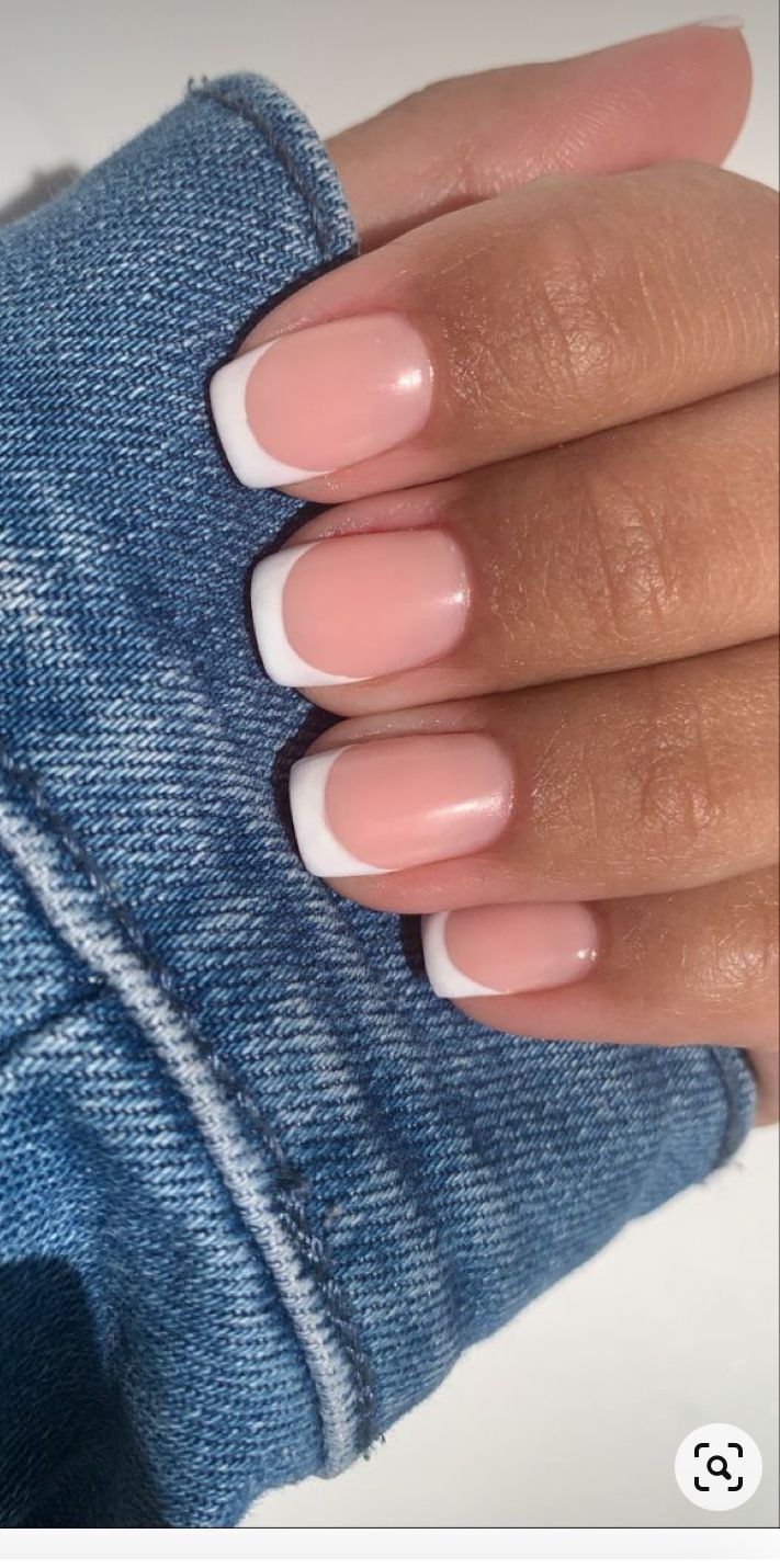 Bright White French Tip Nails, Spring White French Tip Nails, Shellac Nails Summer French Tip, Blended French Tip Nails Short, French Manicure Nails Squoval, White Tips Nails Short, Basic Short French Tip Nails, White French Tip Nails Natural, Short Acrylic Nails French Tip White