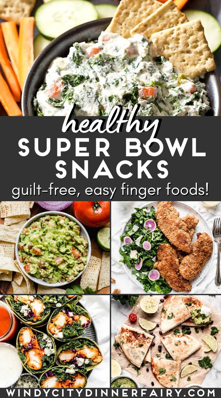 healthy super bowl snacks with text overlay