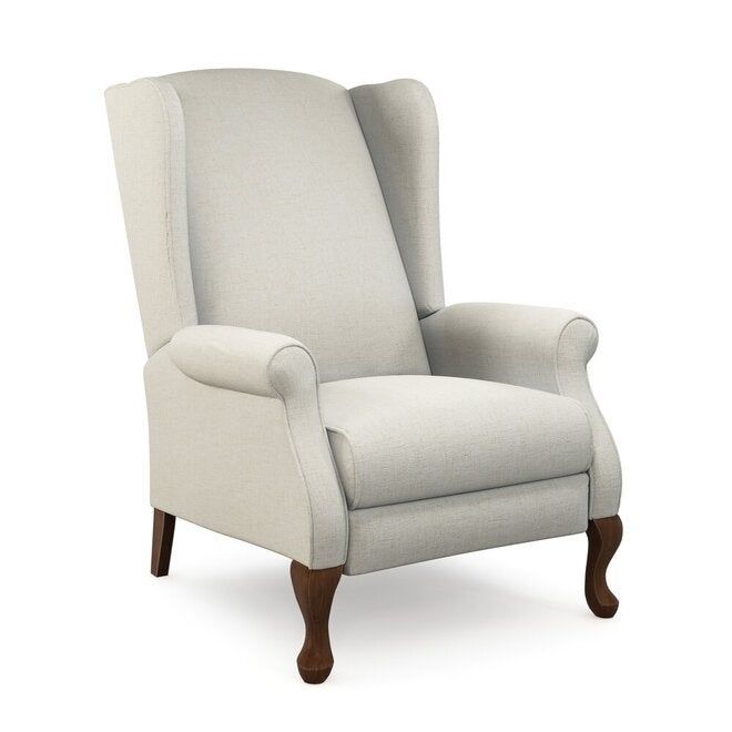 the wingback chair is upholstered and ready to be used as a recliner