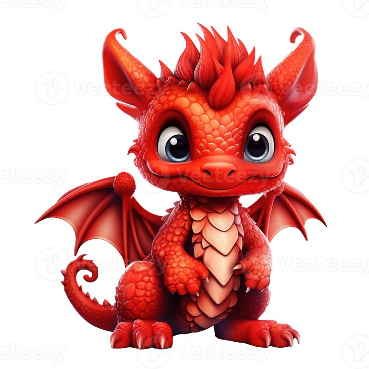 a red dragon with big eyes sitting down