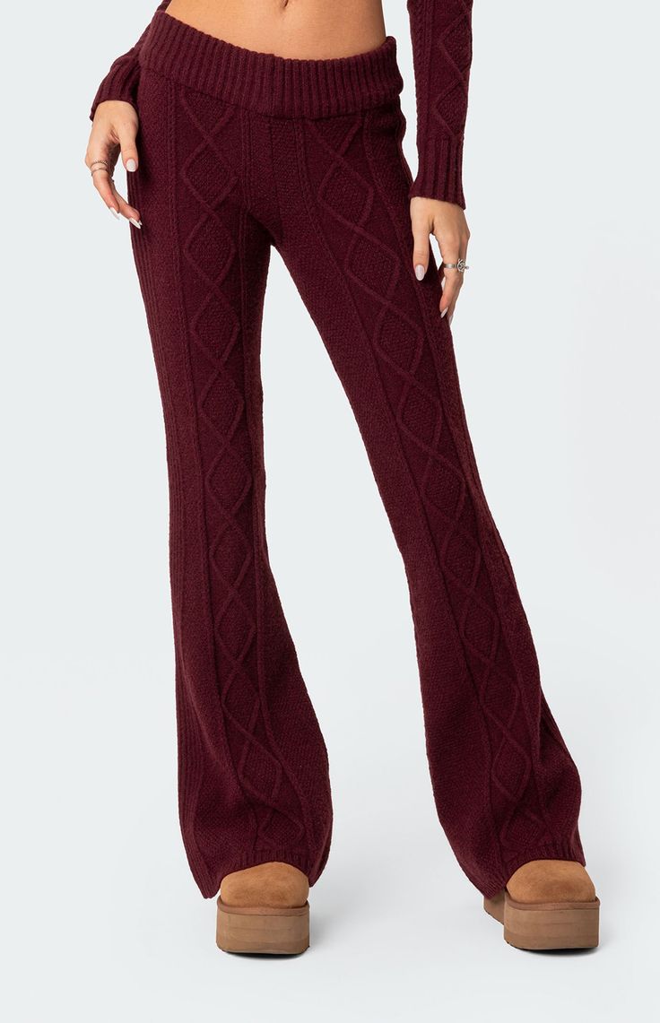 These Ray cable knit flared pants by Edikted are the perfect choice for those days when you want to feel comfortable while still looking put together. Rock it with its matching cardigan for the coolest y2k vibes.Ribbed elastic stretch waistlineFlared legCable knit fabricPolyester, RayonModel wears size SModel height is 5'9Item care: Wash with similar color Edikted Womens Ray Cable Knit Flared Pants size Large Little Top Big Pants, Looking Put Together, Visionary Fashion, Fabric Matching, Y2k Vibes, Outfit Formulas, Flared Pants, Knit Pants, Dream Wardrobe