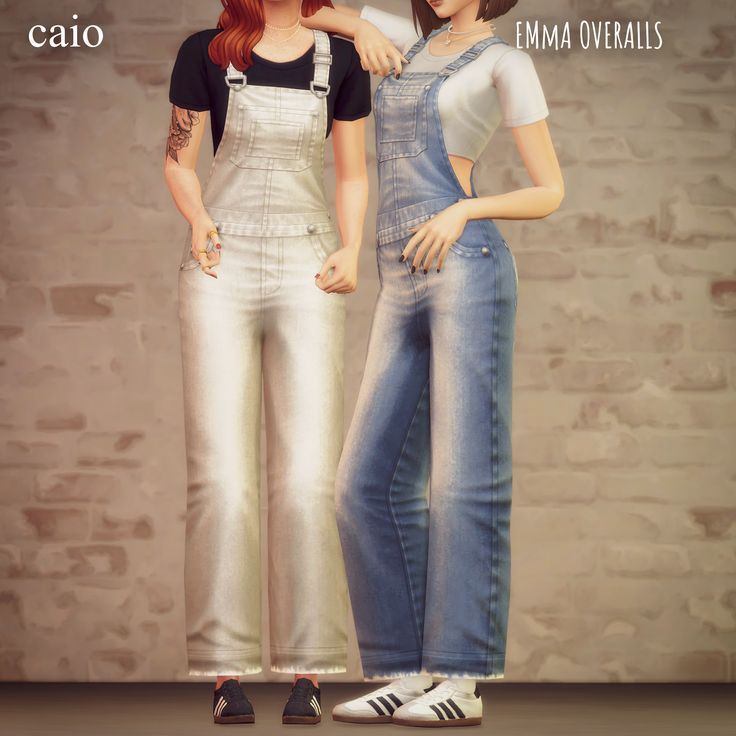 two females in overalls standing next to each other