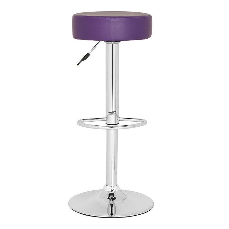 a white bar stool with a black foot rest on it's back and an adjustable seat