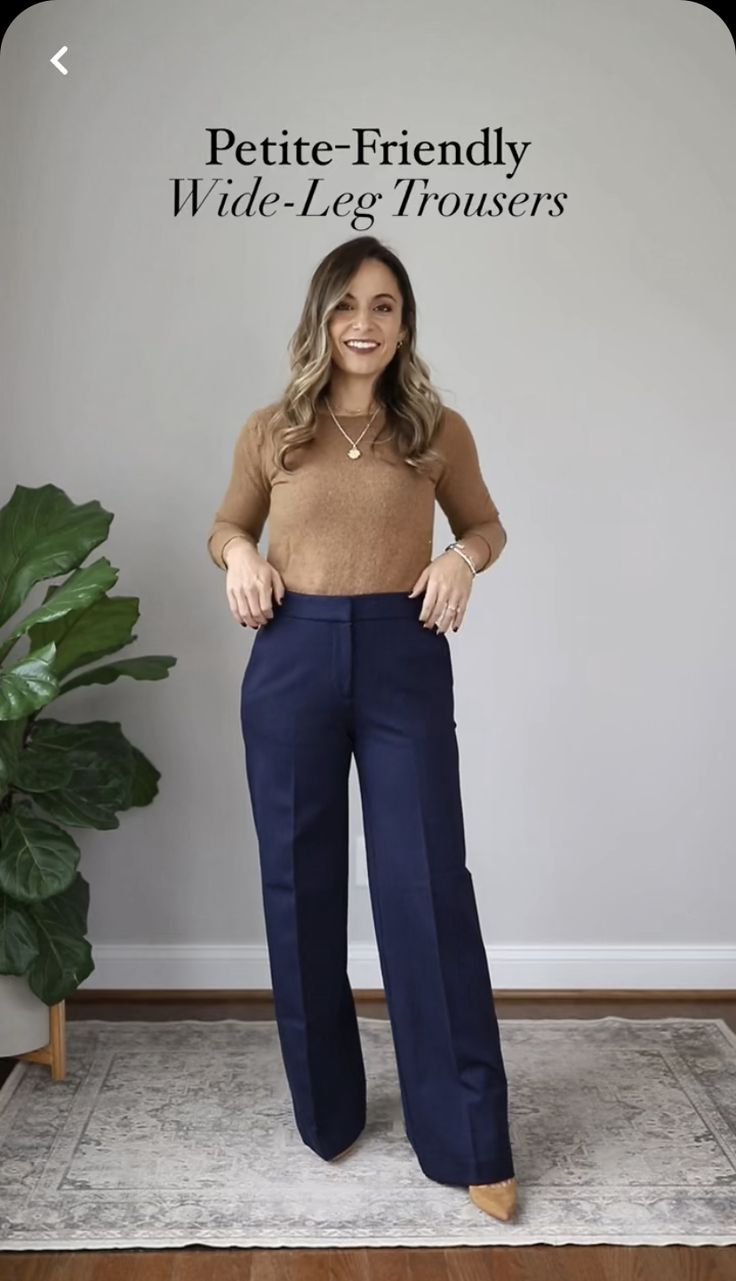 Dressing For Work Business Casual, Petite Curvy Office Outfits, Slacks For Short Women, Work Outfits With Blue Pants, Navy Blue Pants Business Casual Women, Parole Officer Outfit, Jw Pants Outfits, Therapist Outfits Women Business, Jeans Casual Work Outfit