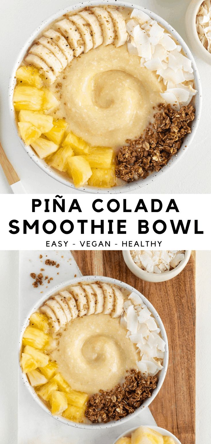 pine colada smoothie bowl with bananas and other toppings