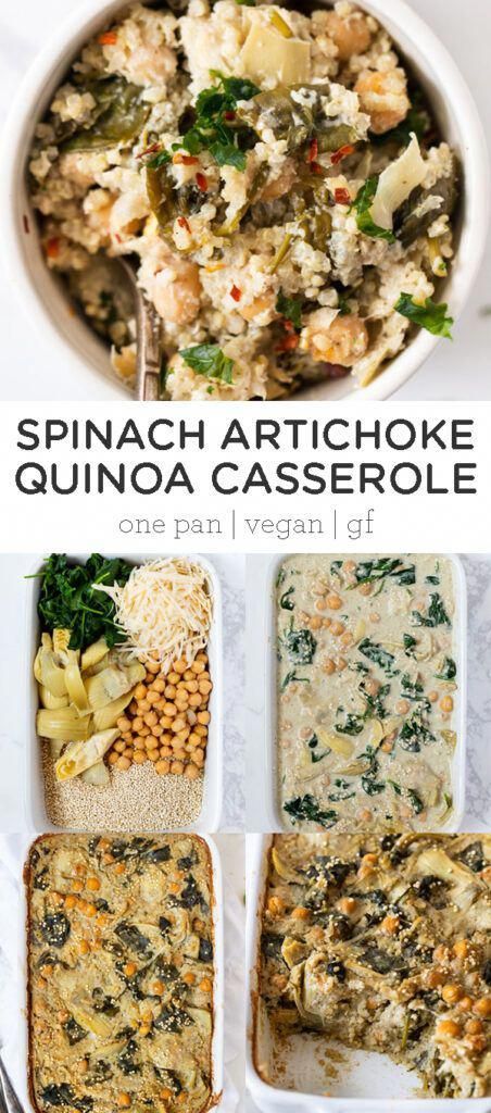 spinach artichoke quinoa casserole is an easy weeknight meal