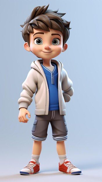 a cartoon boy is standing with his hands in his pockets and looking at the camera