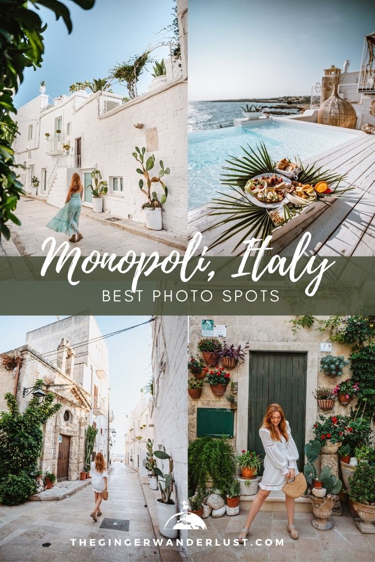 two photos with the words monopoli italy, best photo spots in front of them