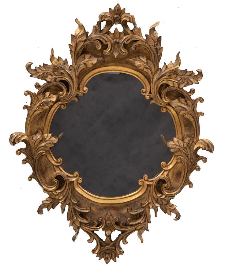 an ornate gold framed mirror on a white background